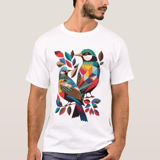 Geometrische Vogel Art Deco T-shirt (Voorkant)