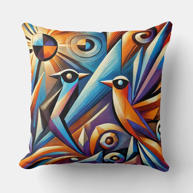 🌈 Geometrische Vogel Worp Kussen Abstracte Kunst  (Voorkant)