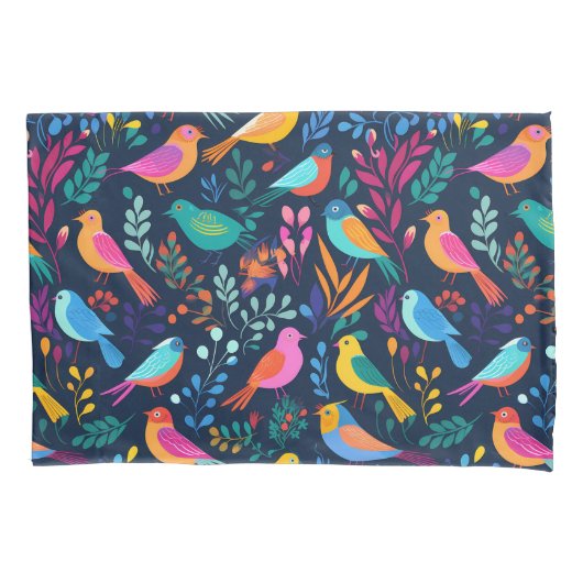 Geometrische vogels Bloemen Kleurrijk Patroon Kussensloop (Voorkant-Links)