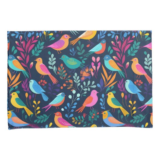 Geometrische vogels Bloemen Kleurrijk Patroon Kussensloop (Voorkant-Rechts)