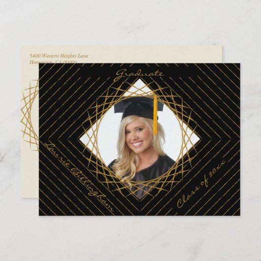 Geometrische vorm Afstuderen foto Sla de datum op Uitnodiging Briefkaart (Voorkant / Achterkant)