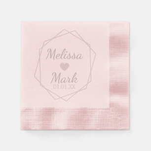 Geometrische vorm en hartmonogram roze servetten