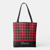 Geometrische vorm zwart en rood diamant tote bag (Achterkant)