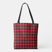 Geometrische vorm zwart en rood diamant tote bag (Achterkant)