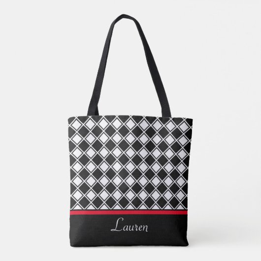 Geometrische vorm zwart en wit diamant tote bag (Achterkant)