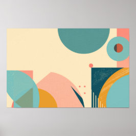 Geometrische vormen achtergrond in blauw en roze poster