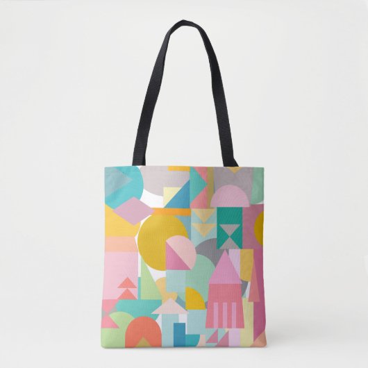Geometrische vormen collage in vun heldere kleuren tote bag (Voorkant)