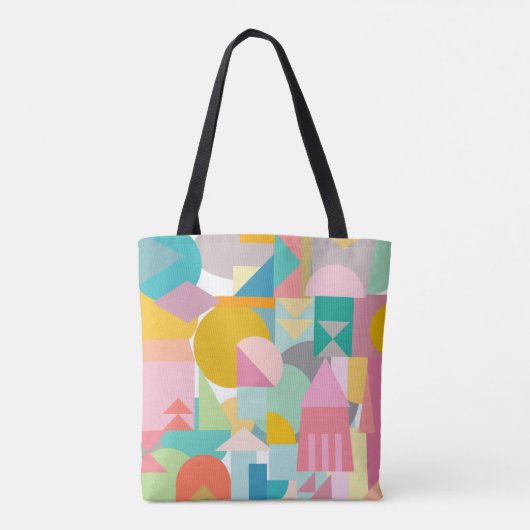 Geometrische vormen collage in vun heldere kleuren tote bag (Achterkant)
