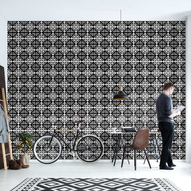 Geometrische vormen en driehoeken zwart en wit behang (Woonkamer)