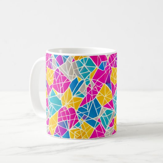 Geometrische vormen en lijnen in levendige kleuren koffiemok (Voorkant links)