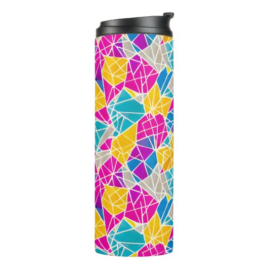 Geometrische vormen en lijnen in levendige kleuren thermosbeker (Gedraaid links)