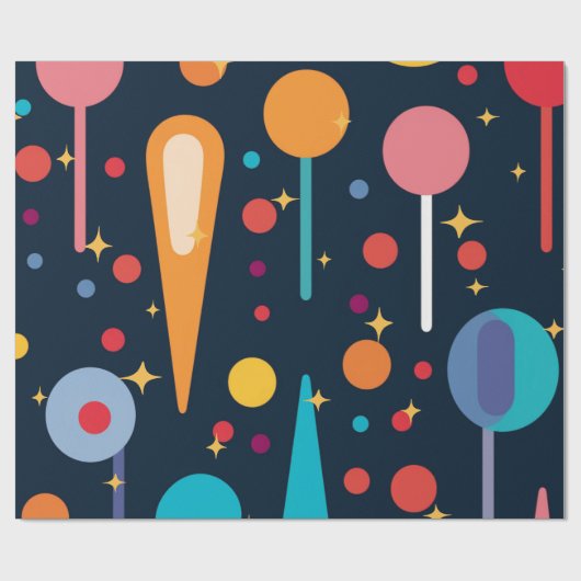 Geometrische vormen en sterren op zwarte achtergro cadeaupapier (Vlak)