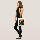 Geometrische vormen en sterren op zwarte achtergro tote bag (Voorkant (model))