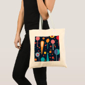 Geometrische vormen en sterren op zwarte achtergro tote bag (Voorkant (product))