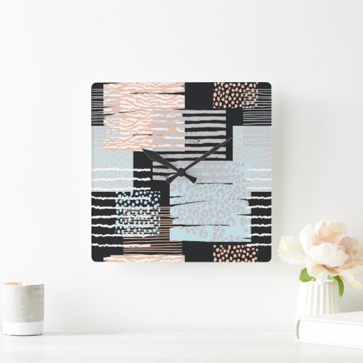 Geometrische vormen en strepen vierkante klok (Huis)