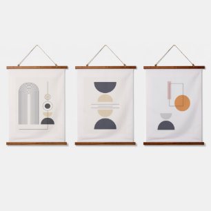 Geometrische vormen in drie samenstellingen hangend wandkleed