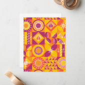 Geometrische vormen in Sinaasappel, goud en Paars Notitiekaartje (Voorkant / Achterkant in situ)