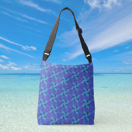 Geometrische vormen in turquoise en blauwe schoude crossbody tas