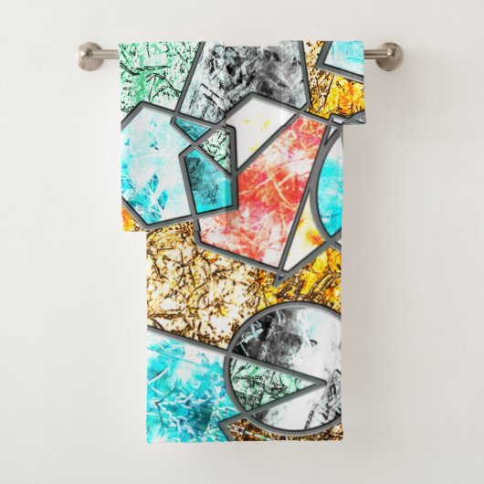 Geometrische vormen met vreemde witachtige texture bad handdoek (Insitu)