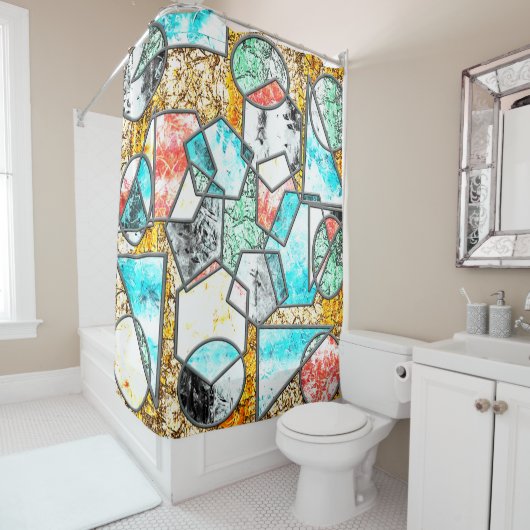 Geometrische vormen met vreemde witachtige texture douchegordijn (In situ)