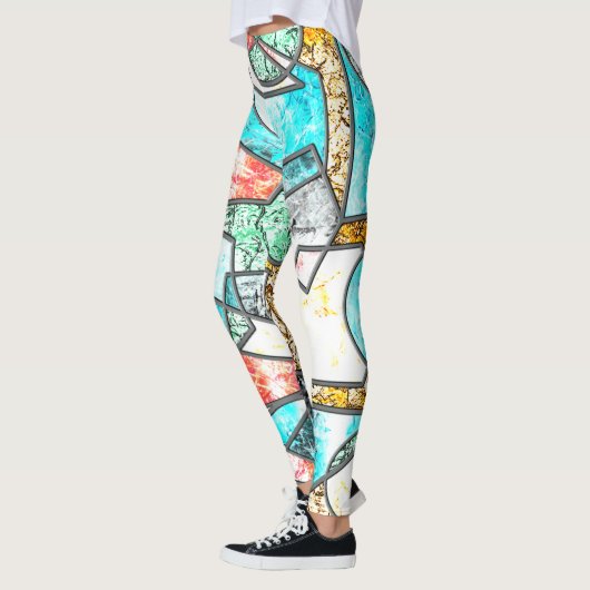 Geometrische vormen met vreemde witachtige texture leggings (Links)