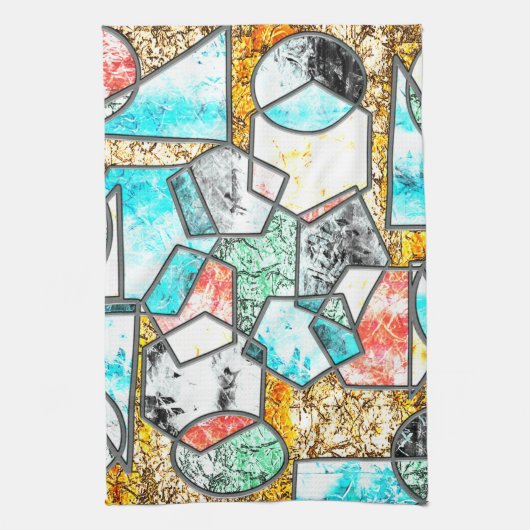 Geometrische vormen met vreemde witachtige texture theedoek (Verticaal)