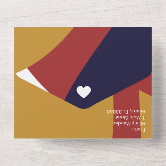 Geometrische Vormen Navy Mosterd Trouw  All In One Uitnodiging (Achterkant)