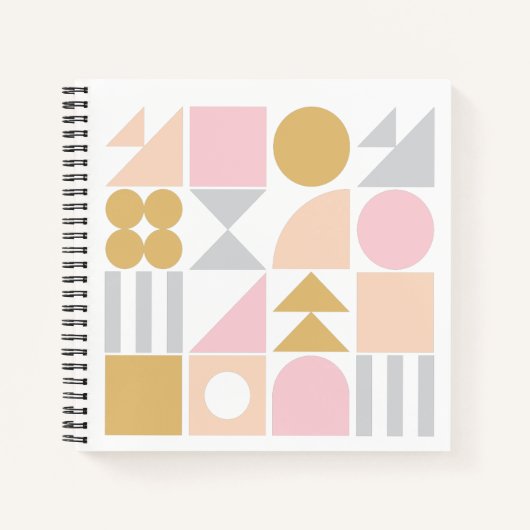 Geometrische vormen Patroon in Pastel Pink en Gold Notitieboek (Voorkant)
