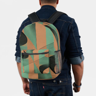 geometrische vormen retro vintage terracotta groen bedrukte rugzak