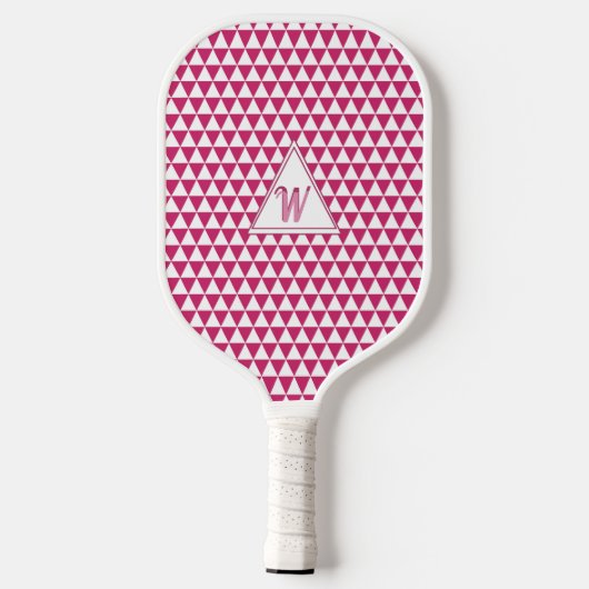 Geometrische vormen Roze en Wit Modern Monogram Pickleball Paddle (Achterkant)