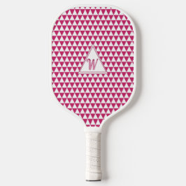 Geometrische vormen Roze en Wit Modern Monogram Pickleball Paddle