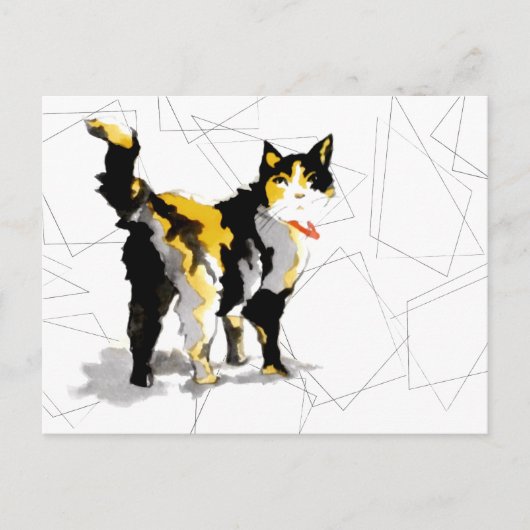 Geometrische vormen van de waterverf Calico Cat Briefkaart (Voorkant)
