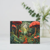 Geometrische vormen van herfstbos met paddenstoele feestdagenkaart (Staand voorkant)