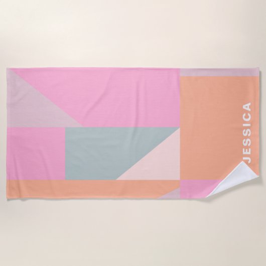 Geometrische vormen van pastelkleurblok gepersonal strandlaken (Voorkant)