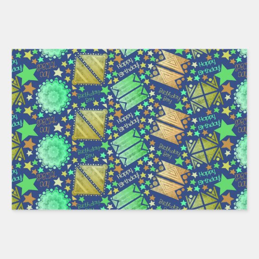 Geometrische vormen Wit Blauw Zwart Inpakpapier Vel (Voorkant 2)