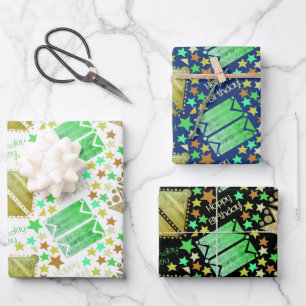 Geometrische vormen Wit Blauw Zwart Inpakpapier Vel