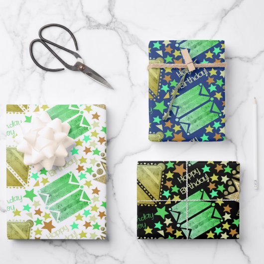 Geometrische vormen Wit Blauw Zwart Inpakpapier Vel (Voorkant)