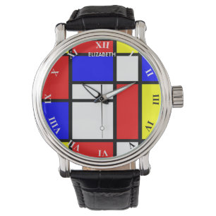 Geometrische vormgeving Mondriaan geïnspireerd doo Horloge