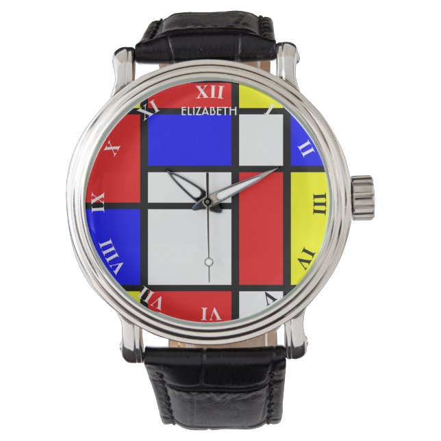 Geometrische vormgeving Mondriaan geïnspireerd doo Horloge (Voorkant)