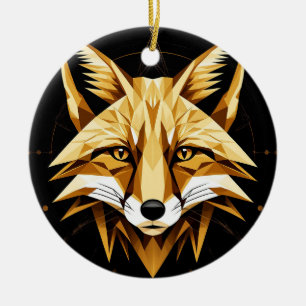 Geometrische Vosillustratie Met Gouden Tinten Keramisch Ornament