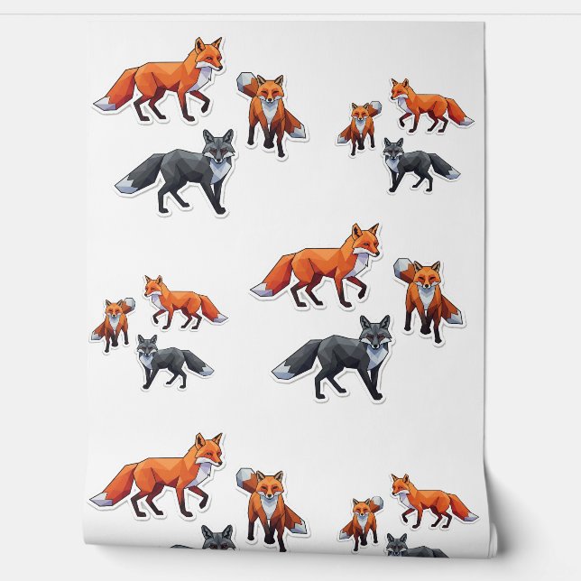 Geometrische vossen, Fox illustratie, Fox Sticker, Behang (Afrollen)