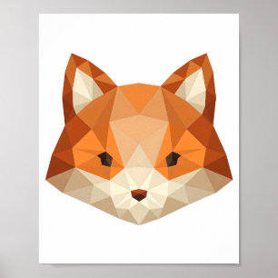 Geometrische vosskop low-poly houtlanddierkunst poster