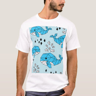 Geometrische walvis: Schattige naadloos patroon T-shirt