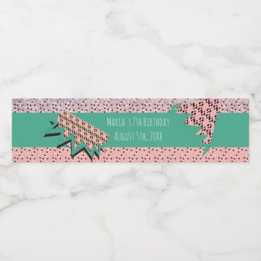 Geometrische watermeloen lichtroze verjaardag waterfles etiket (Enkel label)