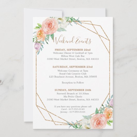 Geometrische Waterverf Bloem Bruiloft Welkom Kaart (Achterkant)