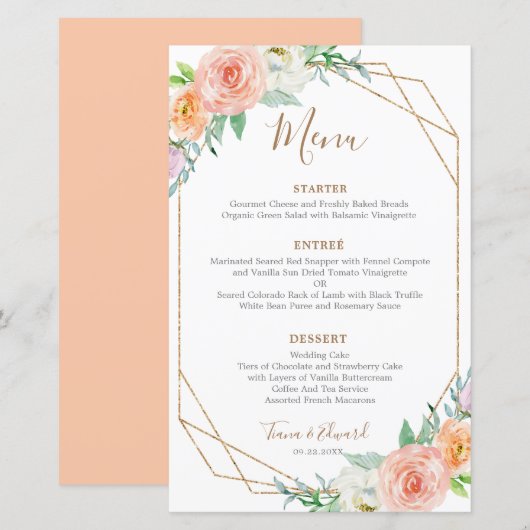 Geometrische Waterverf Bloem Diner Menu (Voorkant / Achterkant)