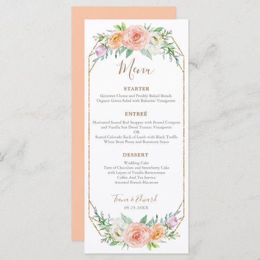 Geometrische Waterverf Bloem Diner Menu (Voorkant / Achterkant)