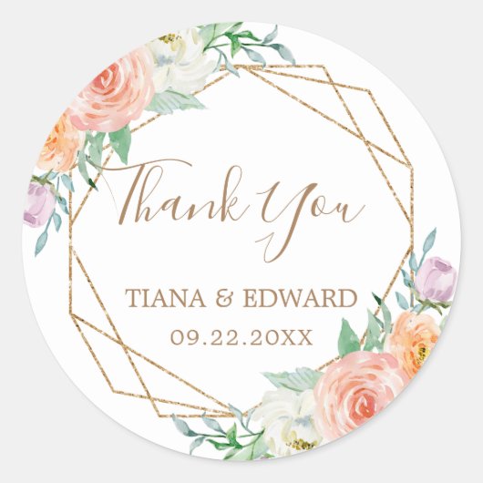 Geometrische Waterverf Bloemen begunstigen Sticker (Voorkant)