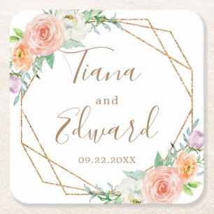 Geometrische Waterverf Bloemen Bruiloft Onderzette Kartonnen Onderzetters