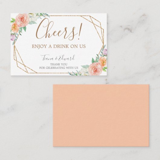 Geometrische Waterverf Bloemen Drink Ticket (Voorkant / Achterkant)